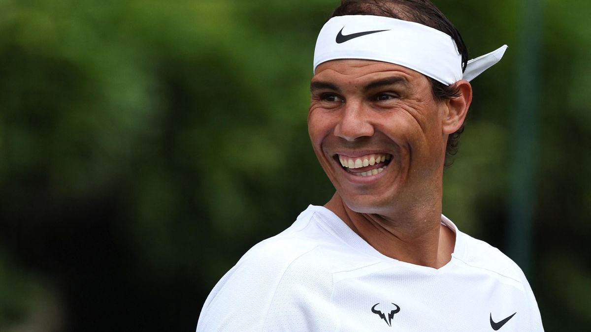 Rafael Nadal In Action Day 2 Wimbledon 2022