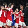 Arsenal players celebrating their goal against Everton