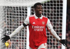 Eddie Nketiah celebrating after scoring a goal