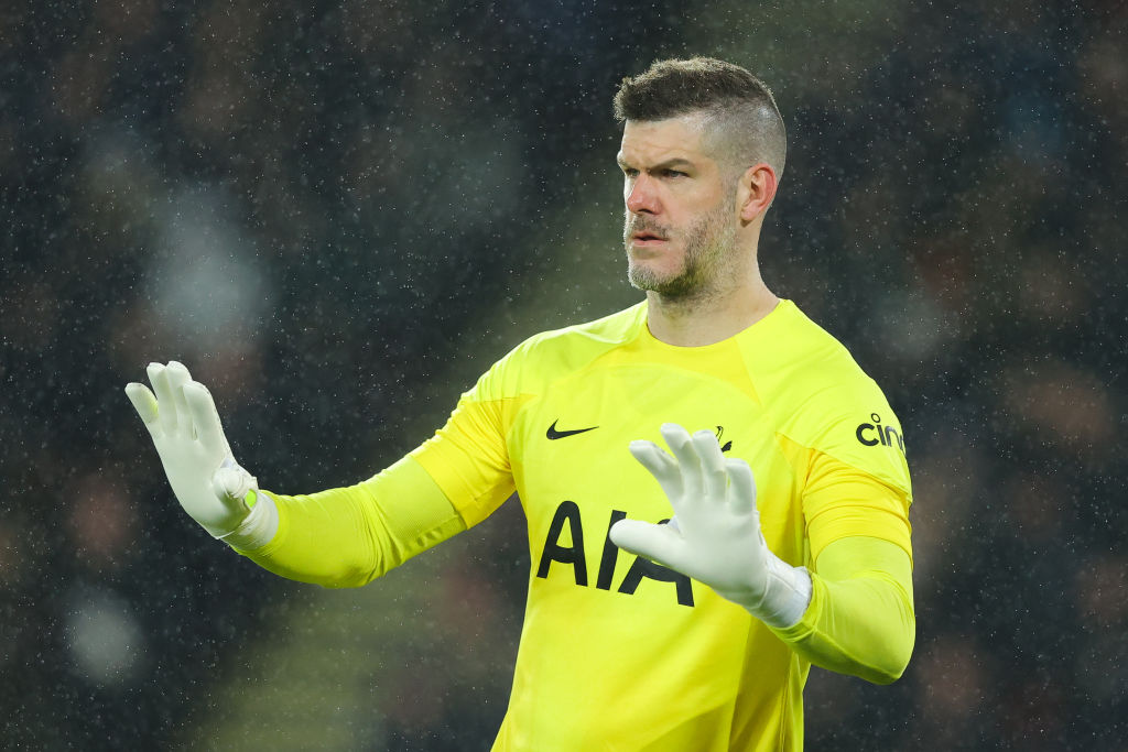 Fraser Forster of Tottenham Hotspur during the Emirates FA Cup Fifth Round match between Sheffield United and Tottenham Hotspur at Bramall Lane on March 01, 2023 in Sheffield, England. 