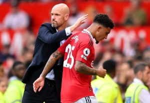 Sacho with United's manager-Erik Ten Hag