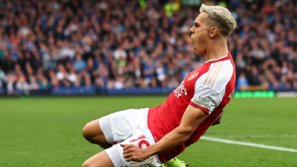 Leandro Trossard after scoring the winning goal against Everton in The Premier League