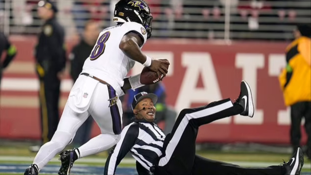 Ravens' Lamar Jackson Trips Over Referee, Draws Penalty in Clash Against 49ers