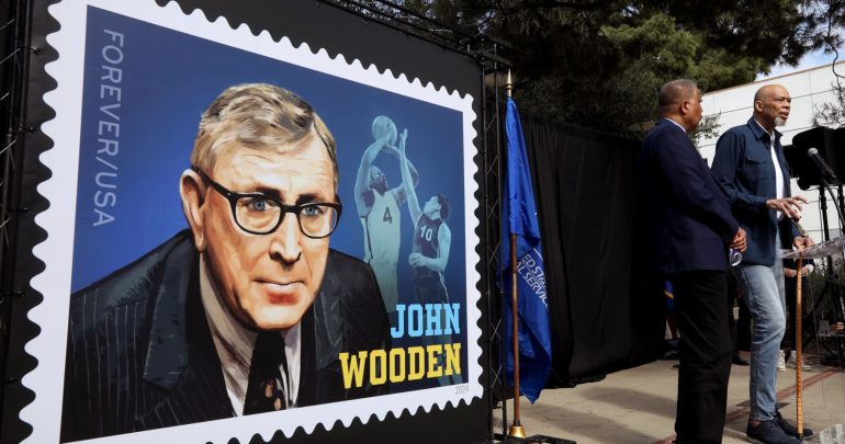 John Wooden U.S. Stamp Unveiled by UCLA Legend Kareem Abdul-Jabbar