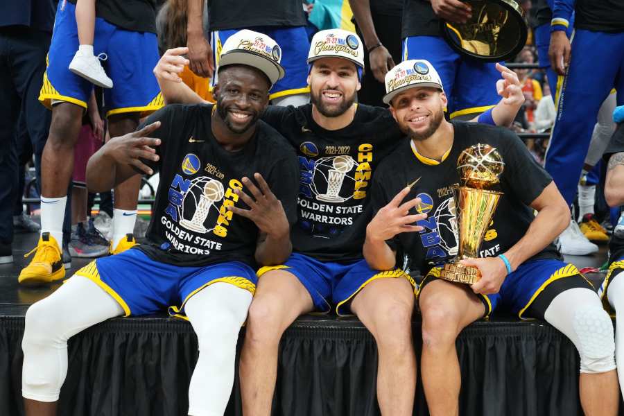 Draymond Green, Klay Thompson and Steph Curry