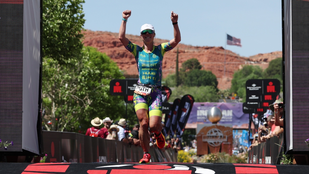 Ruth Astle St George finish line 2022 photo credit Tom Pennington Getty Images for IRONMAN