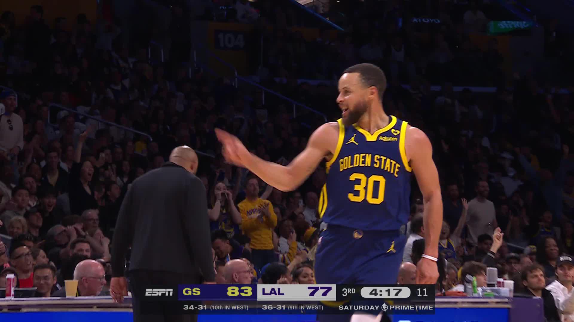 Stephen Curry and Warriors Impress Fans with Win against LeBron and Lakers in Tight NBA Playoff Race