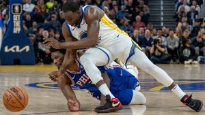 Draymond reacts to Embiid’s higher flagrant foul total in half the games