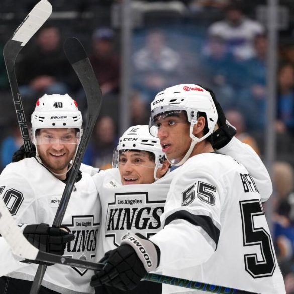 Trevor Moore Returns Scores 100th Goal Lifts Kings Past Blues in Shootout Win